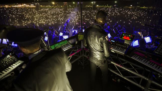 View from the cockpit: Flight Facilities perched above the Domain. Picture: Kane Hibberd