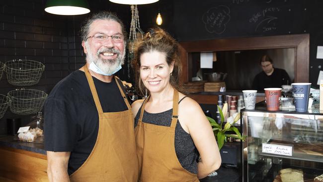 Antony and Olympia at their beautiful new cafe Ant and Ola. Picture: News Corp/Attila Csaszar