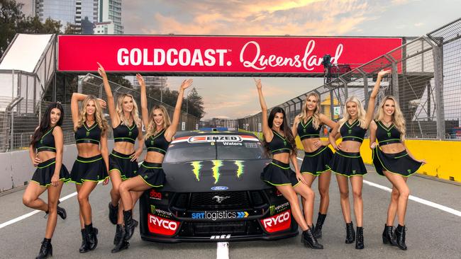 Monster Energy girls at the GC500 Supercars event in Surfers Paradise (from left) are Lily Townsend, Indiana Carroll, Sarah Angus, Lauren Clout, Bree Connor, Steffanie Shead, Ally Draper, Ayla Browne. Picture: Rocky Batchelor