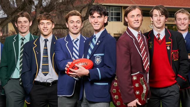 James Higgins (middle, left) during his time as St Peter’s College captain in 2020. Picture: Matt Loxton