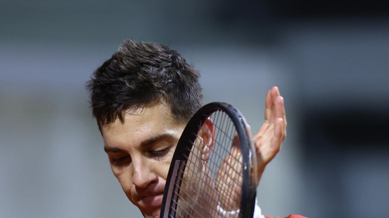 PARIS, FRANCE – JUNE 01: Thanasi Kokkinakis of Australia celebrates a point against Taylor Fritz of United States in the Men's Singles third round match during Day Seven of the 2024 French Open at Roland Garros on June 01, 2024 in Paris, France. (Photo by Dan Istitene/Getty Images)