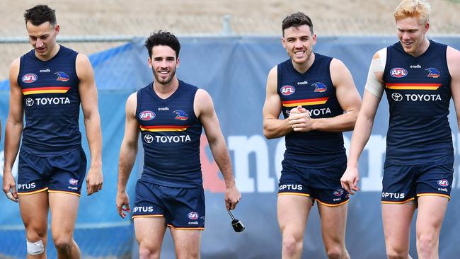 Lachlan Murphy (neck) and Paul Seedsman (concussion), pictured in the middle, are recovering from injury. Picture: Mark Brake