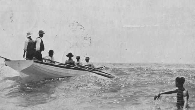 The Slys in their tuck-stern fishing boat. Picture Northern Beaches Library