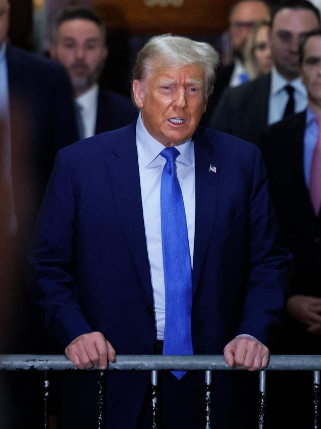 Donald Trump speaks to the media after testifying. Picture: Getty Images