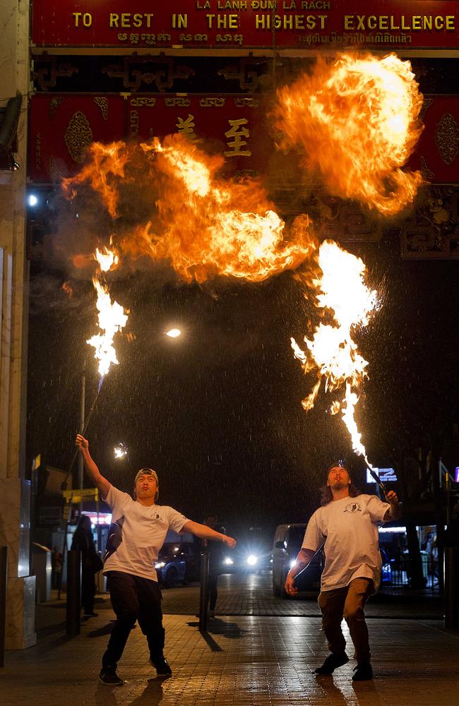 Justin Kilic and Jimmy James, of the Parkour dancers. Picture: Jenny Evans