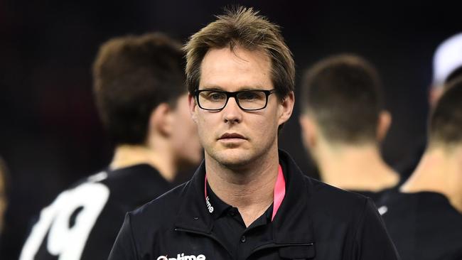 Interim Carlton coach David Teague during the Round 20 match against the Eagles at Marvel Stadium. Picture: AAP Image/Julian Smith