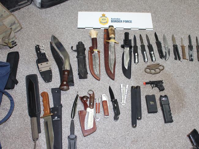 An extensive knife collection allegedly belonging to the man. Picture: ABF