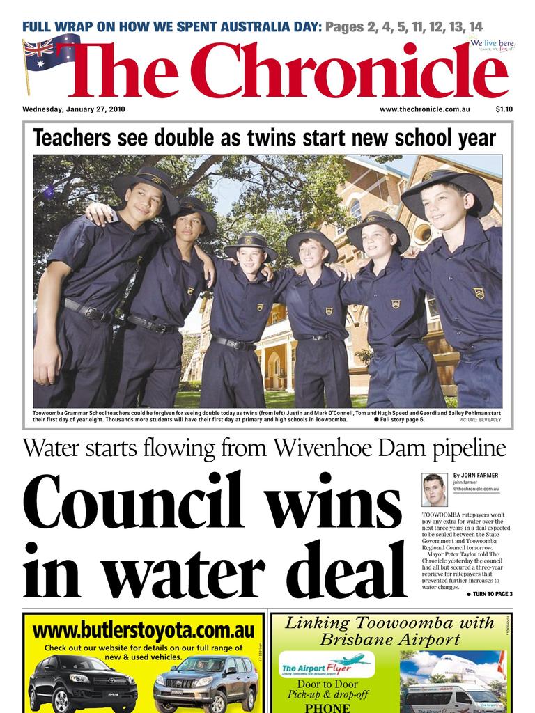 Front pages from The Toowoomba Chronicle in 2010.