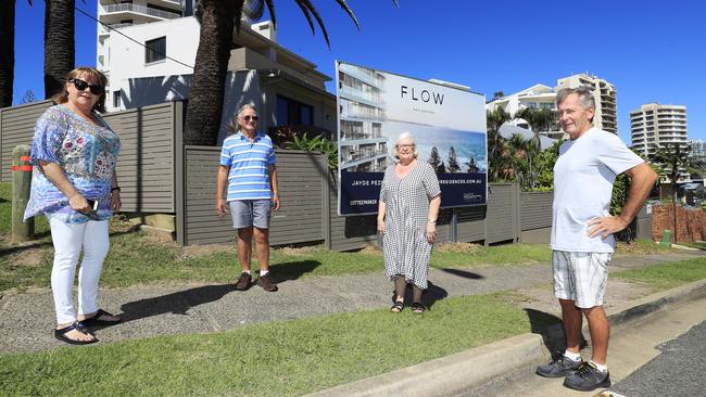 Local residents Rosie Sawyer, Bernie McGuinness, Liz Gordan and Phill Roddy are concerned about a new development at Rainbow Bay Photo: Scott Powick Newscorp