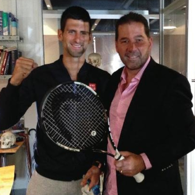 Malcolm Hooper (right) and his clinic Oxymed have been visited by tennis star Novak Djokovic when he is in Melbourne. Picture: Supplied