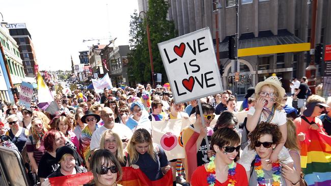 The Pride Parade from North Hobart to Parliament Lawns. in Hobart,