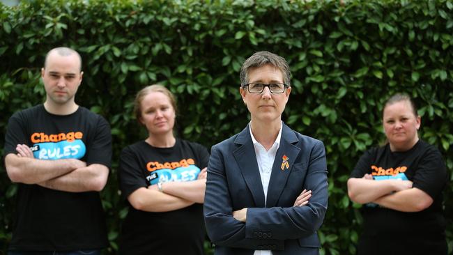 Sally McManus with union supporters in Canberra. Picture Kym Smith