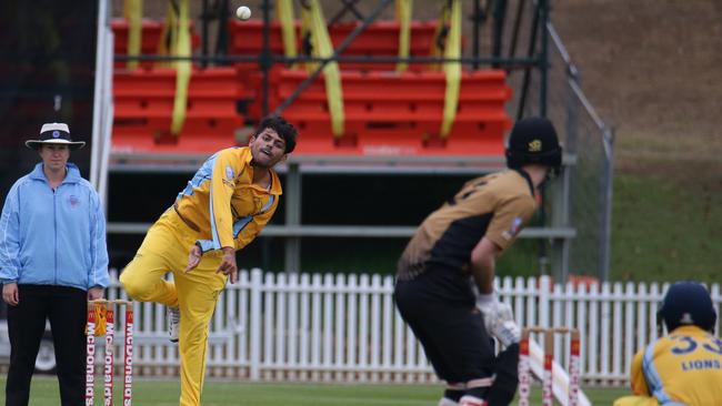 Param Uppal bowls for the Lions at Drummoyne Oval last year. Picture: Craig Wilson