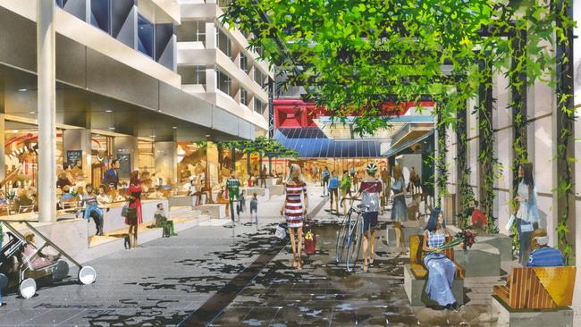 An artist’s impression of Topham Mall for the $15 million Adelaide Central Market to Riverbank Link project. Image: Supplied.