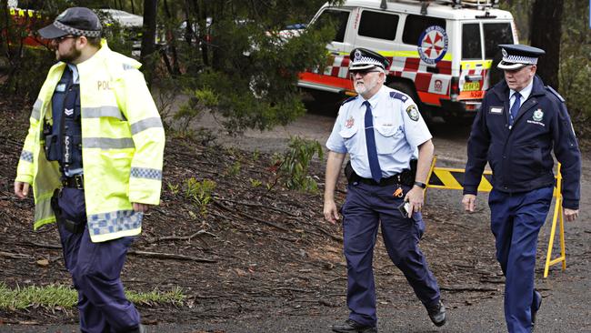 Emergency services vehicles and police restart the search for the missing two canyoners. Picture: Adam Yip