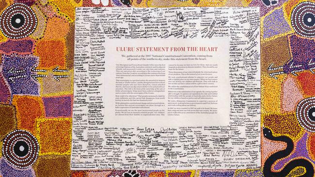 The Uluru Statement from the Heart on display at the National Press Club in Canberra. Picture: NCA NewsWire / Martin Ollman