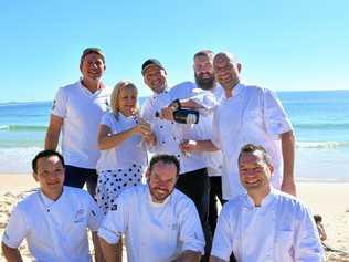 DINE IN WHITE: (Front left) Jame Wu, Shane Bailey, Ollie Carruthers, (back left) Phil Bradford, Susie O'Neil, Matt Golinski, Andrew Wilcox and Mitch Kmiecik . Picture: Caitlin Zerafa