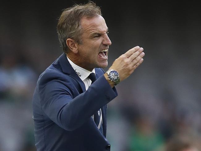 MELBOURNE, AUSTRALIA - FEBRUARY 27: Coach Grant Brebner of the Victory reacts during the A-League match between the Melbourne Victory and Western United at Marvel Stadium, on February 27, 2021, in Melbourne, Australia. (Photo by Daniel Pockett/Getty Images)