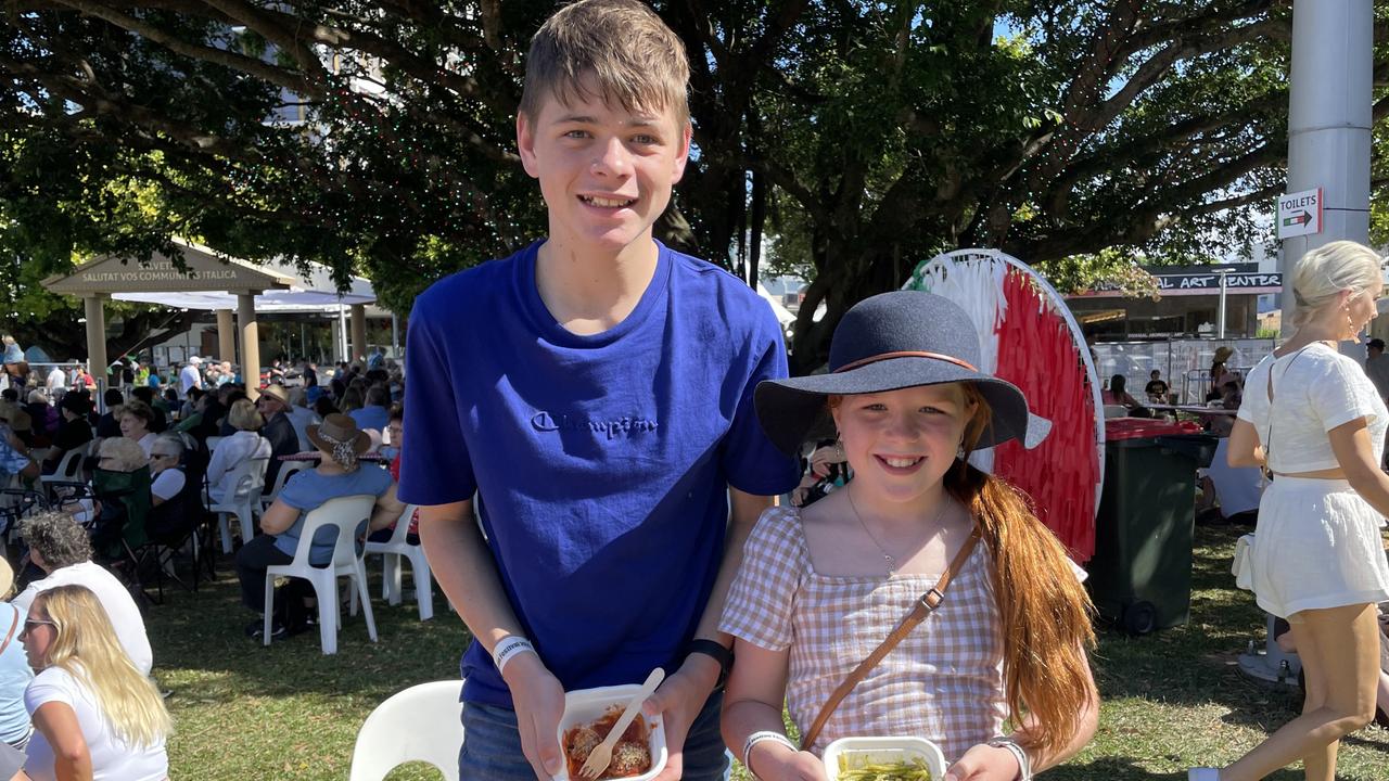 Jacob Dewhurst (13-years-old) and Amelia Stewart (11-years-old) at the La Festa - Food and Wine day as part of Cairns Italian Festival at Fogarty Park. Picture: Andreas Nicola