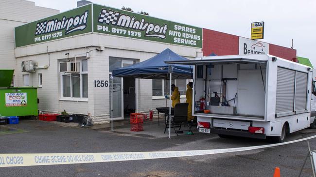 Police investigated and dismantled the clan lab at an abandoned workshop on South Road, Clovelly Park. Picture: Mark Brake