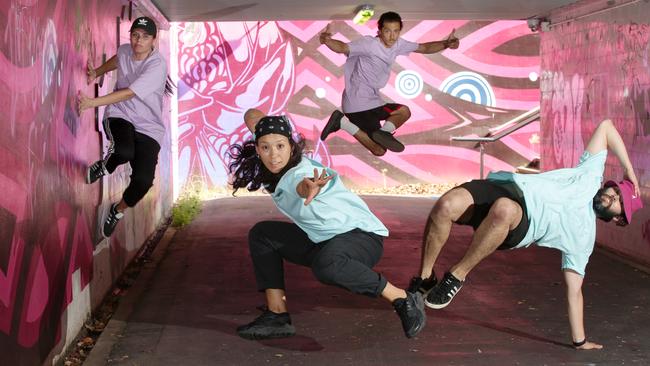 Geometric Flow dancers Karen Otero, Dechen Gendun, Jonathan Ng and Adam Warburton, one of the featured acts in March Dance. Picture: Craig Wilson