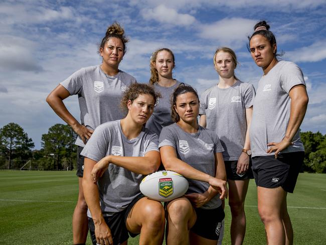 Jillaroos camp members (front row) Chelsea Lenarduzzi and Millie Boyle with (back row) Tallisha Harden, Karina Brown, Tarryn Aiken and Tazmin Gray. Picture: Jerad Williams