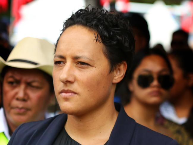 New Zealand MP kiri Allan, Elder Tahi Gage and Silver Fern Courtney Tairi are given a traditional Maori welcome with fellow New Zealand representatives. Merrylands, Saturday, February 3rd 2018. It's Waitangi Day today at Holroyd Gardens. The day exposes the community to everything New Zealand. (AAP Image / Angelo Velardo)