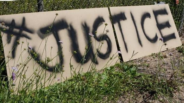 A sign erected by the crash site. Picture: Supplied