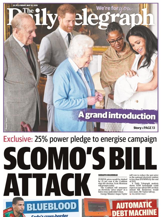 Daily Telegraph front page for May 10