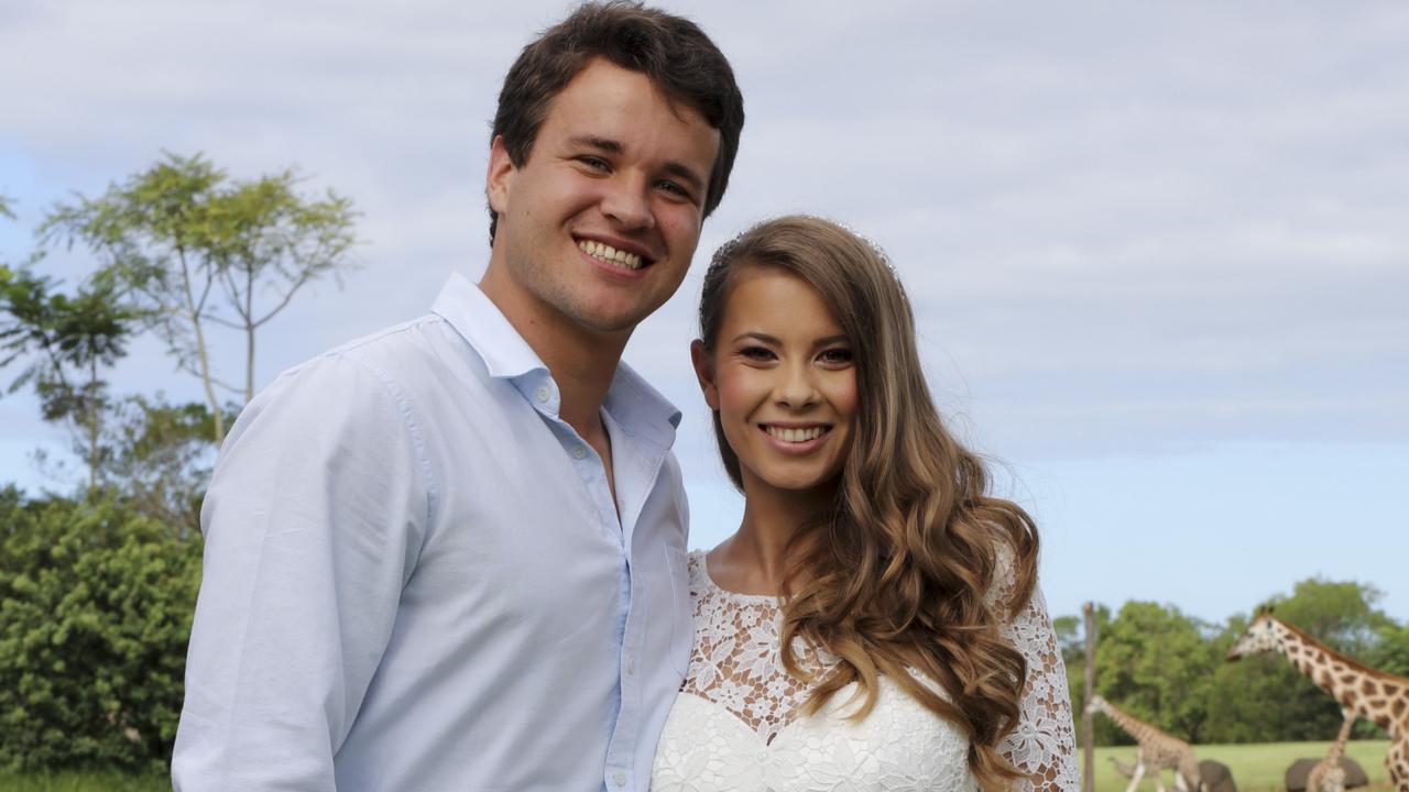 Chandler Powell and Bindi Irwin on their wedding day. Picture: Kate Berry