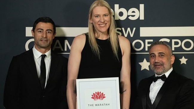 John Issa (right) with former NRL player Anthony Minichiello and basketballer Lauren Jackson at the 2023 NSW Sport Awards. Picture: Supplied