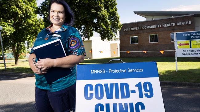 Rachelle Call at the COVID-19 community assessment clinics at Pine Rivers Community Health Centre. PHOTO: AAP/Renae Droop