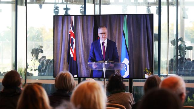 Prime Minister Anthony Albanese speaks during the State Memorial. Picture: Getty