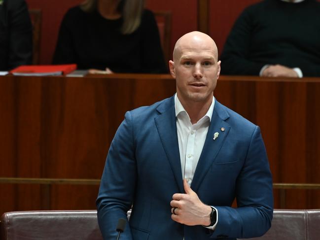 CANBERRA, AUSTRALIA – DECEMBER 1: Senator David Pocock in the senate at Parliament House in Canberra. Picture: NCA NewsWire / Martin Ollman