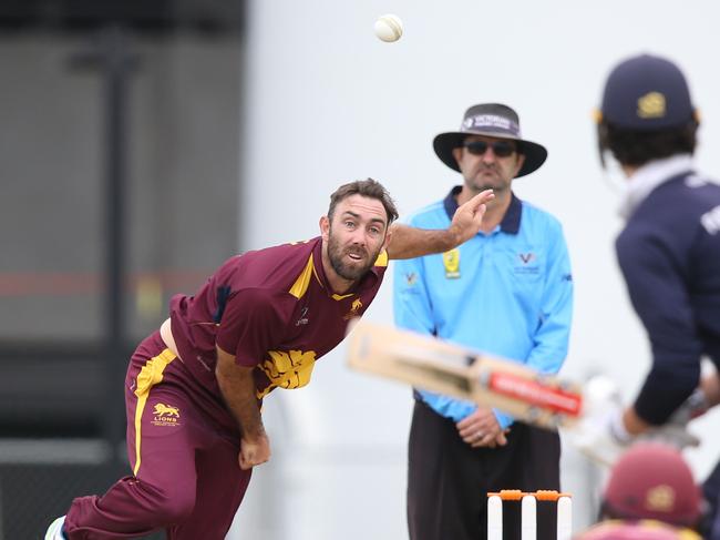 Glenn Maxwell bowls against Geelong in January 22. Picture: Mike Dugdale