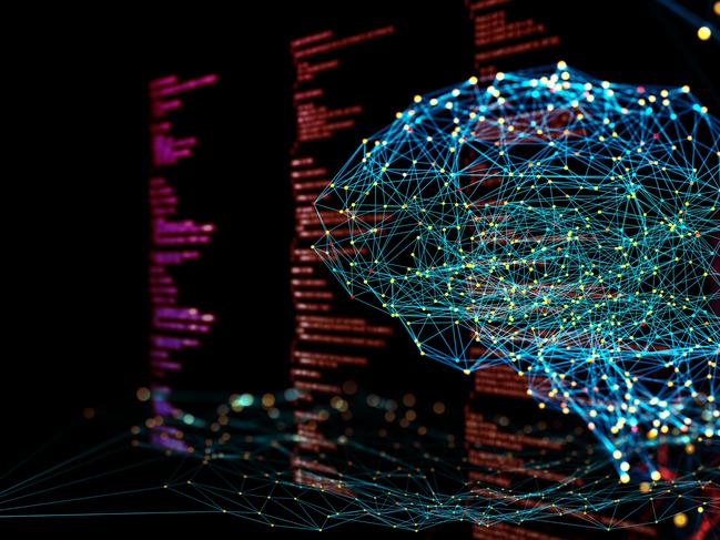 Digital background depicting innovative technologies in (AI) artificial systems, neural interfaces and internet machine learning technology generic.