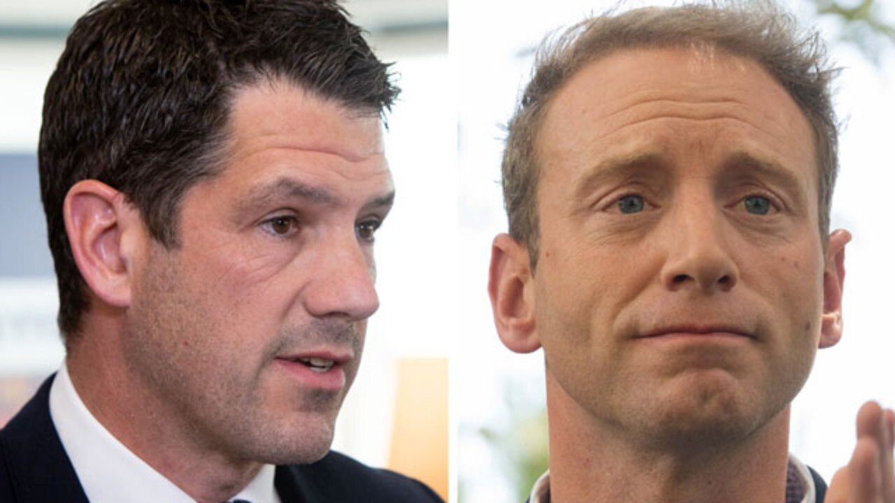 A new factional war has erupted in SA’s Liberal Party amid claims of “stupid” underhanded tactics – and fears of a looming landslide defeat. Pictured: Alex Antic and SA Opposition Leader David Speirs.