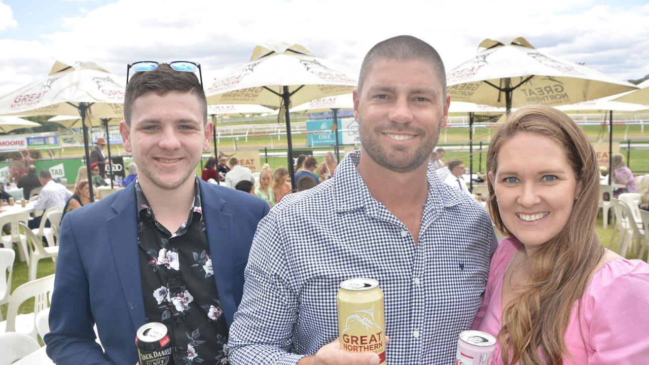 Ethan Dwyer with Matt and Alyce Niesler at the 2023 Audi Centre Toowoomba Weetwood race day at Clifford Park Racecourse.