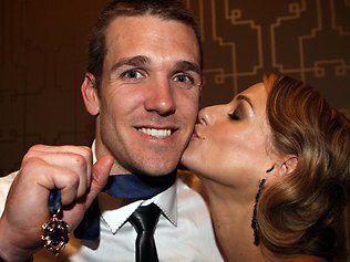 2011 Brownlow Medal. Winner Dane Swan gets a kiss of girlfriend Taylor Wilson  Picture: Michael Klein