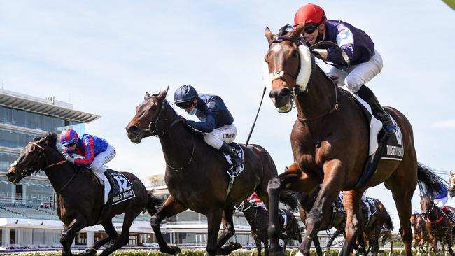 Twilight Payment held off Tiger Moth and Prince Of Arran in the Melbourne Cup. Picture: Getty Images