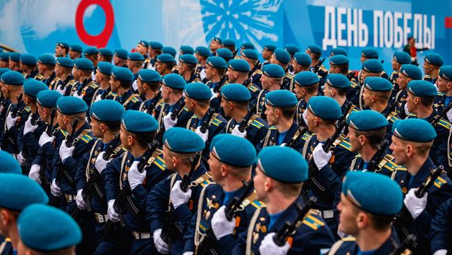 Russian servicemen march along Red Square. Picture: AFP