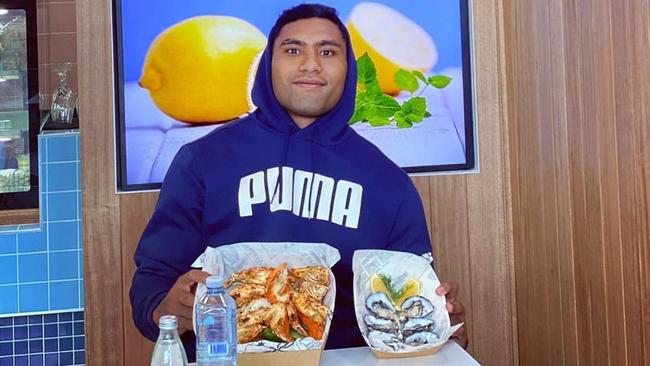 Tevita Pangai Jr at Catch 22 fish and chips. Picture: Instagram