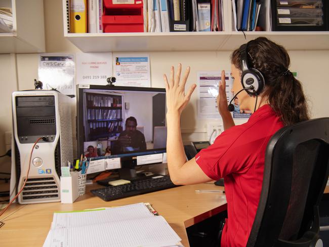 Burns and Scar Occupational therapist Bree Ryan consults with  burn patient Kieran de Santiago via Telehealth service about his scar management following bilateral upper limb hot oil burns on Friday, June 14,2019 Picture: KERI MEGELUS