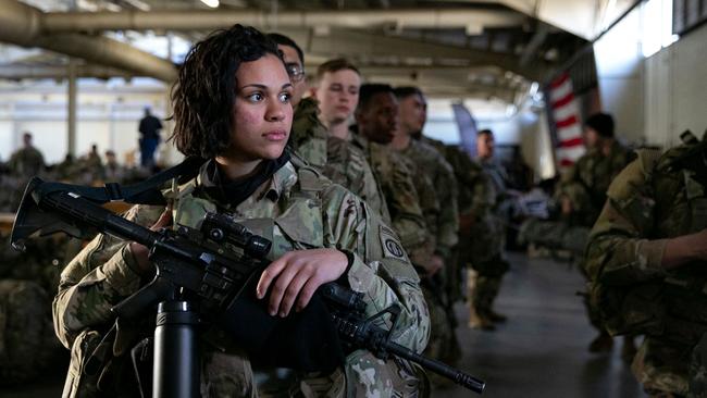 US troops at Fort Bragg, North Carolina, prepare to board planes to eastern Europe on Tuesday as the crisis builds over Ukraine. Picture: AFP