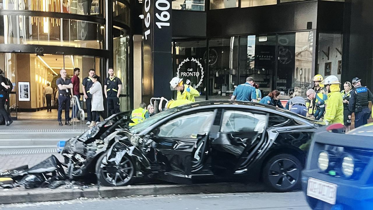 A crash on Ann St, Brisbane involving a Tesla which brought peak-hour traffic to a halt.