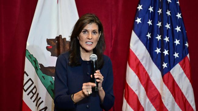 Nikki Haley speaks to the American Legion in Los Angeles. Picture: AFP