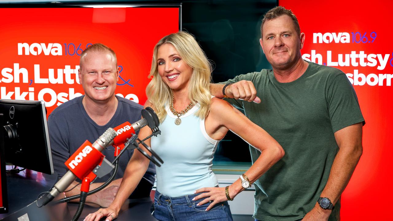 Brisbane comedian Nikki Osborne with Ash and Luttsy. Pics: Pete Wallis