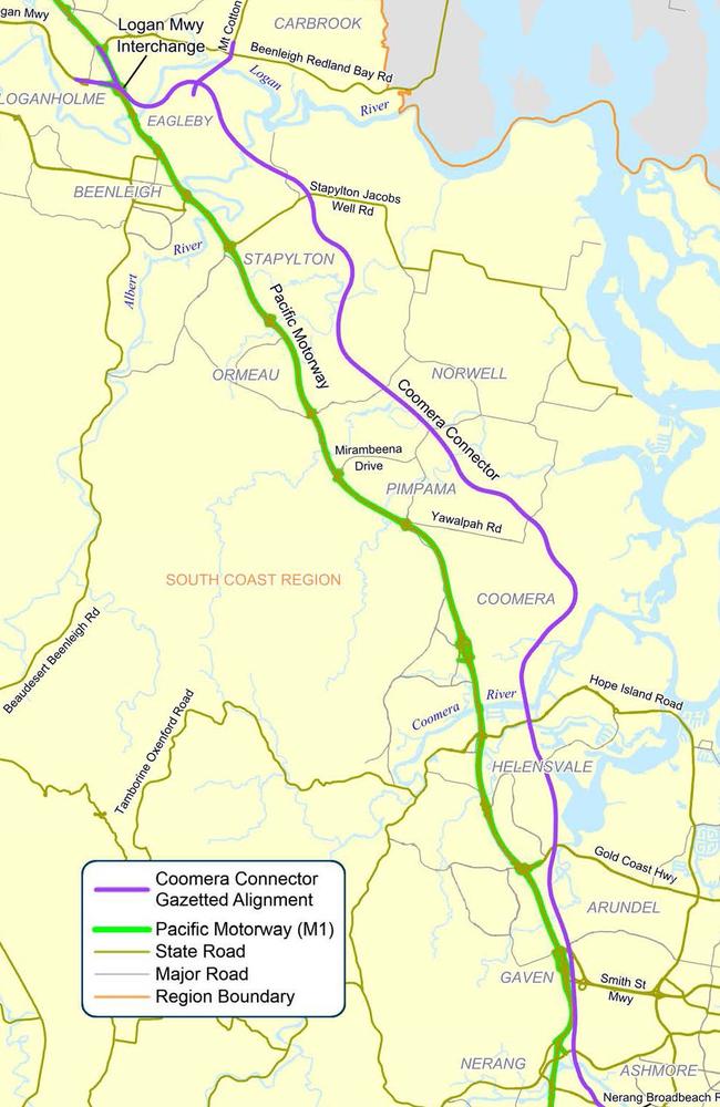 A map showing the Coomera Connector. Photo: Department of Transport and Main Roads