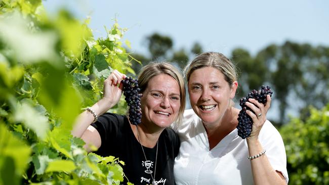 Winemaker Rebecca Willson, right, and sister Lucy, owners of Bremerton Wines at Langhorne Creek.  Picture: Dylan Coker