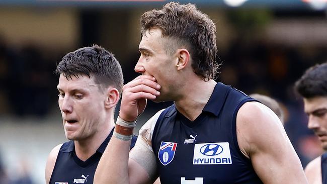 It was a dirty day for Patrick Cripps and his team. Picture: Michael Willson/AFL Photos via Getty Images